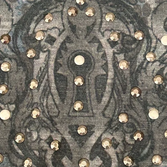 Green Source Y2K Studded Embelished V Neck Paisley Tunic Top Rock Grunge Size L - Picture 5 of 9